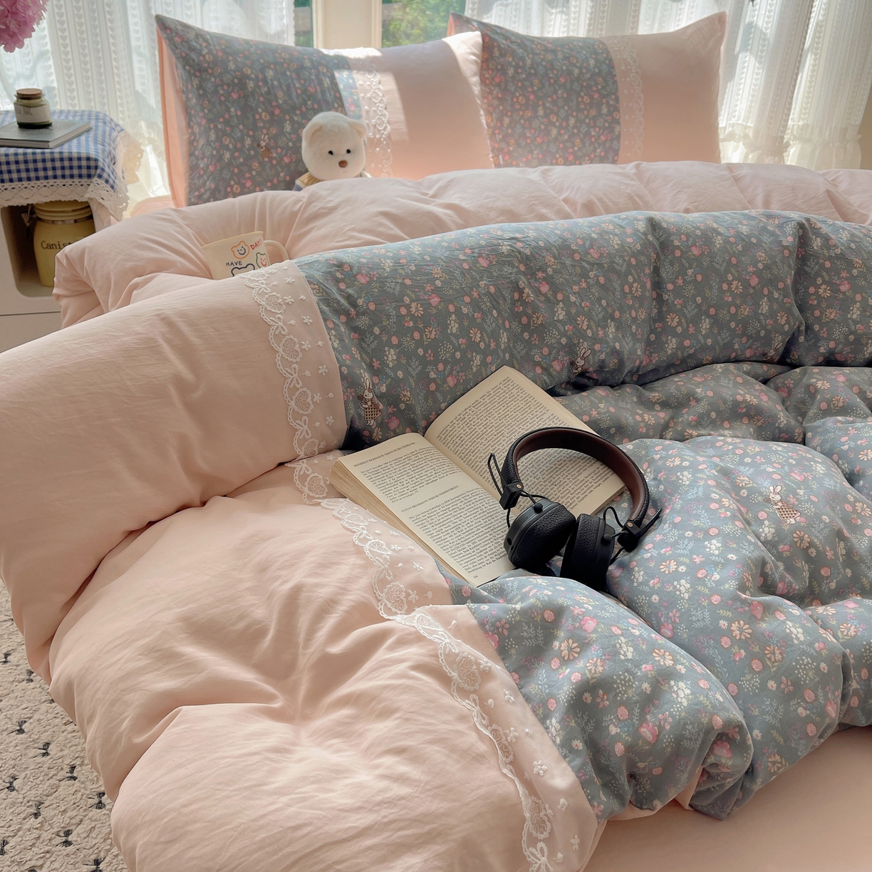 91家纺网 家纺一手货源 找家纺 盼季家纺 2025新款柔软亲肤活性印花雪纺花边四件套 雪纺花边-花花兔