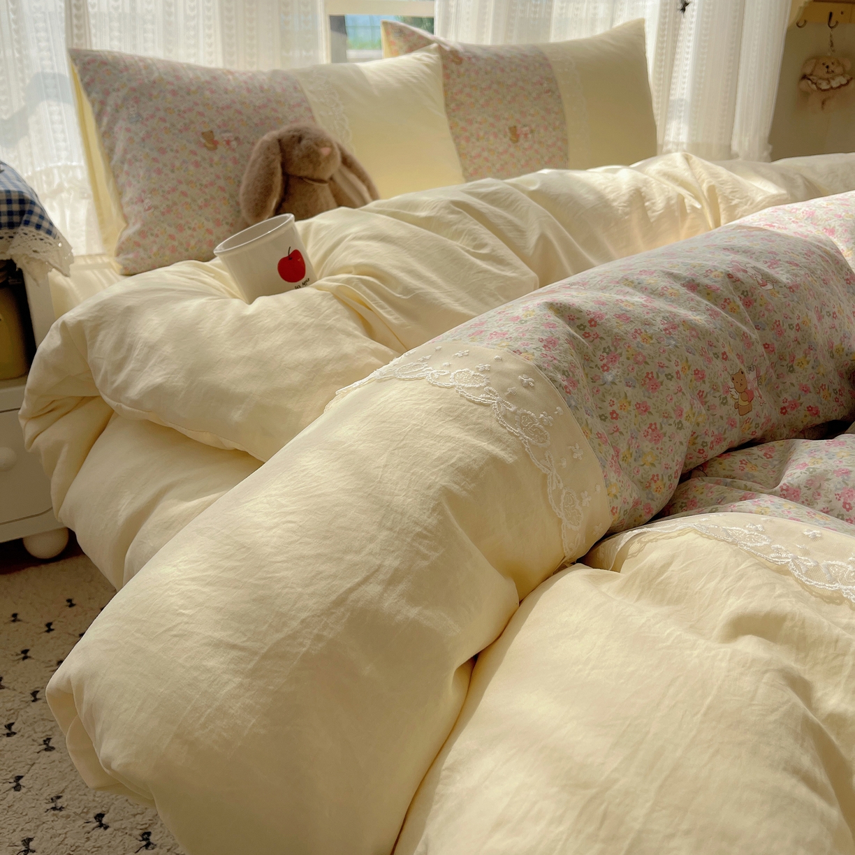 91家纺网 家纺一手货源 找家纺 盼季家纺 2025新款柔软亲肤活性印花雪纺花边四件套 雪纺花边-米娅