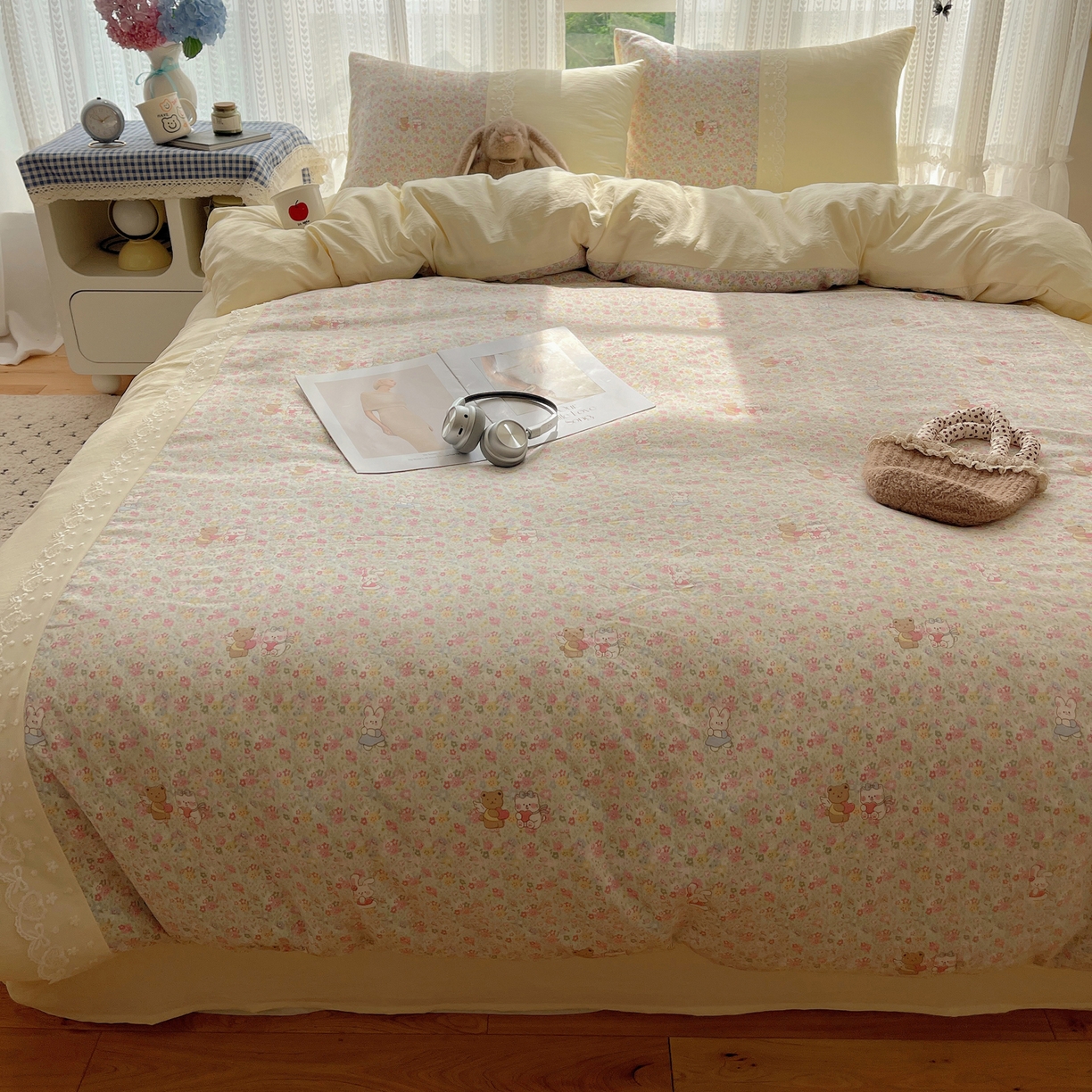 91家纺网 家纺一手货源 找家纺 盼季家纺 2025新款柔软亲肤活性印花雪纺花边四件套 雪纺花边-米娅