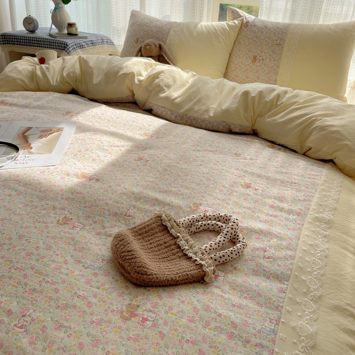 91家纺网 家纺一手货源 找家纺 盼季家纺 2025新款柔软亲肤活性印花雪纺花边四件套 雪纺花边-米娅