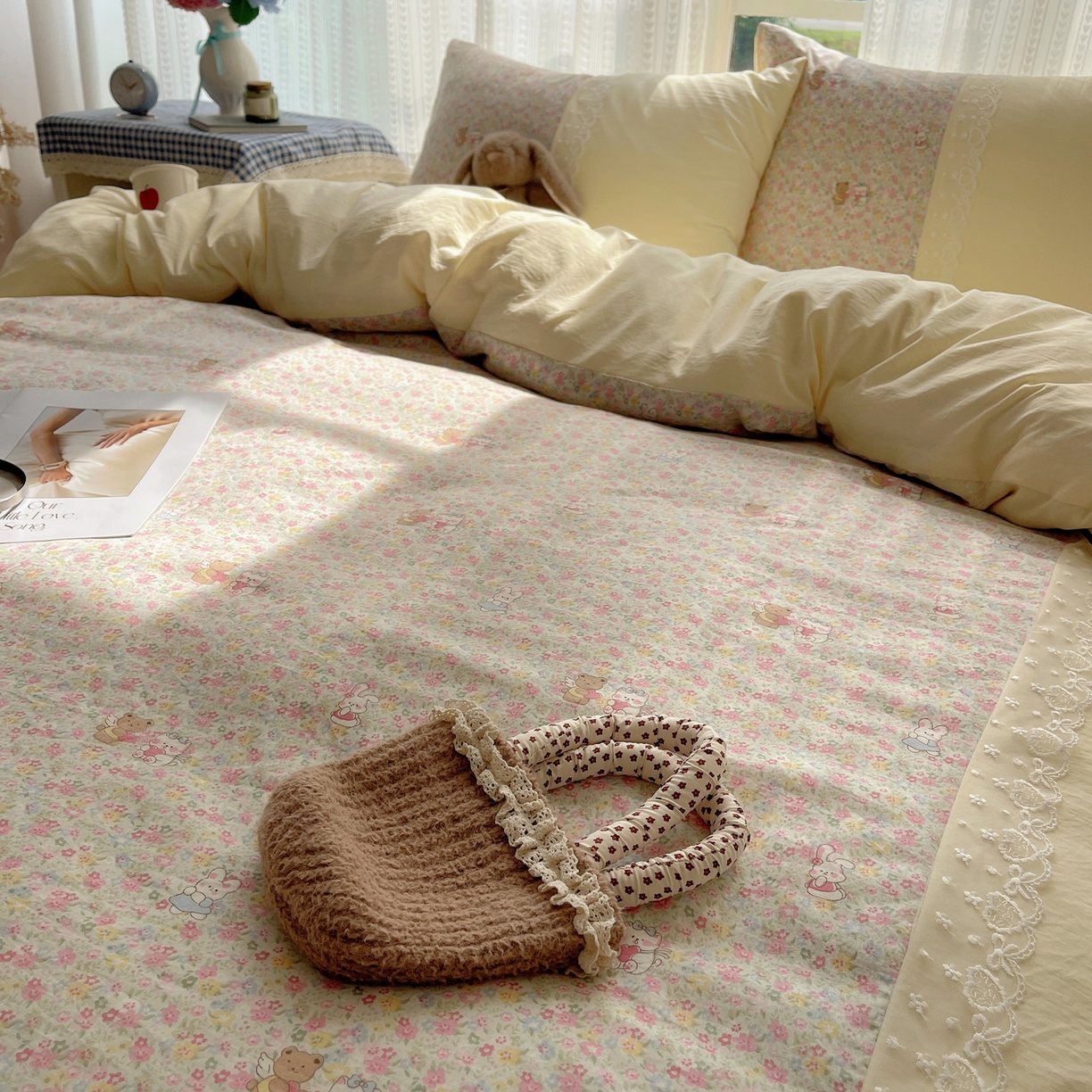 91家纺网 家纺一手货源 找家纺 盼季家纺 2025新款柔软亲肤活性印花雪纺花边四件套 雪纺花边-米娅