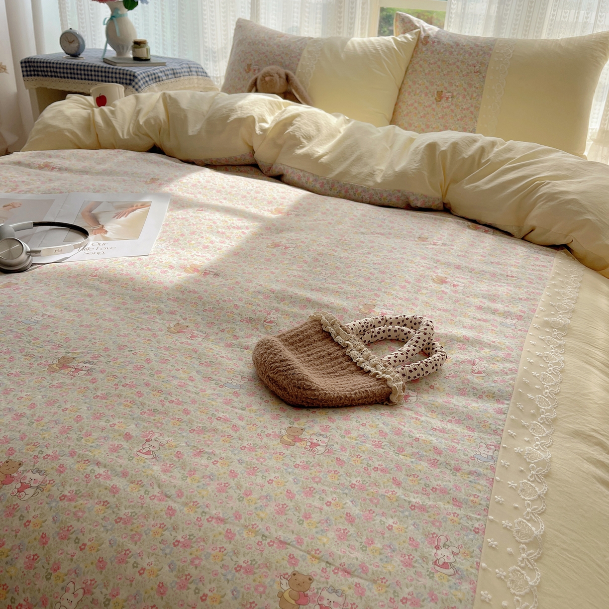 91家纺网 家纺一手货源 找家纺 盼季家纺 2025新款柔软亲肤活性印花雪纺花边四件套 雪纺花边-米娅