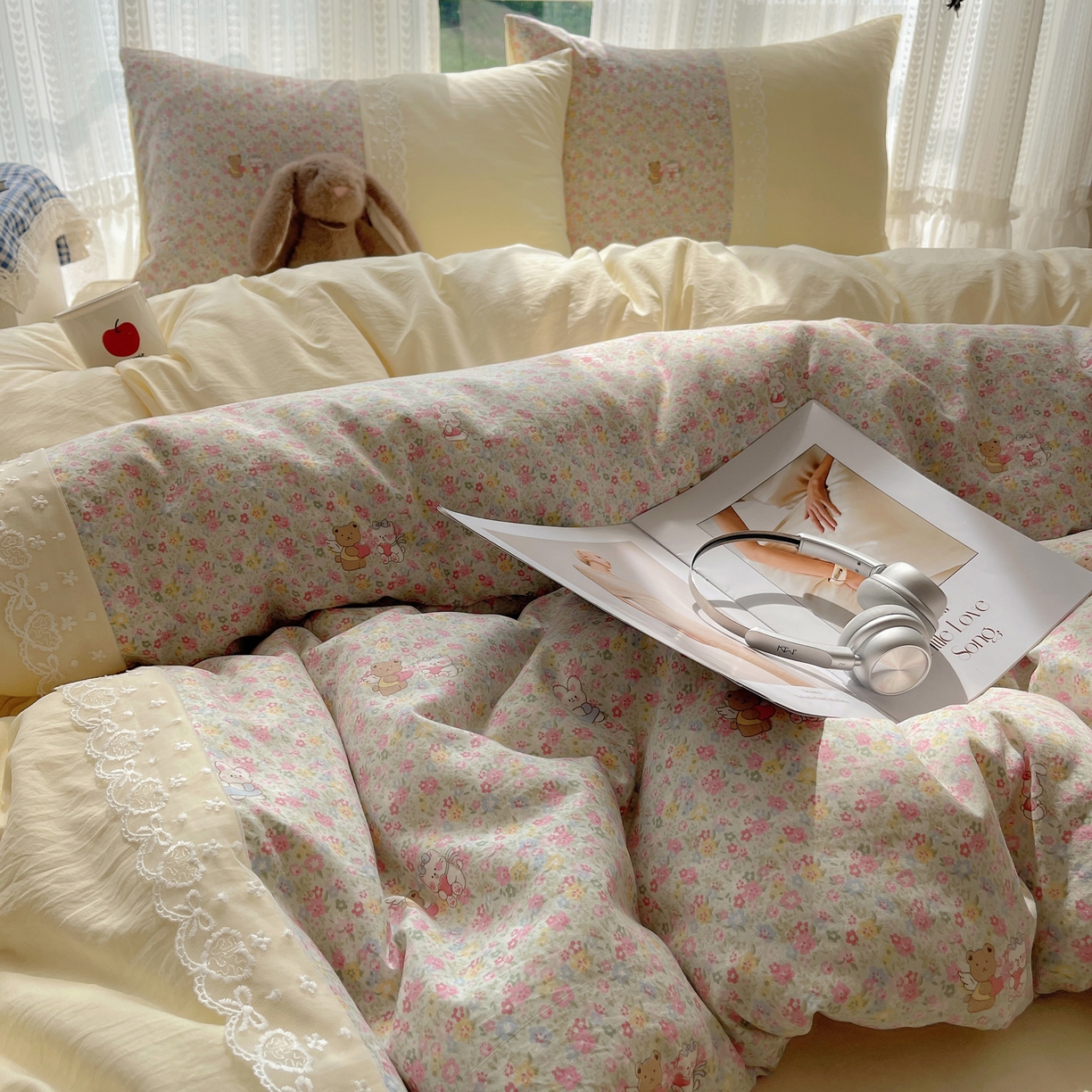 91家纺网 家纺一手货源 找家纺 盼季家纺 2025新款柔软亲肤活性印花雪纺花边四件套 雪纺花边-米娅