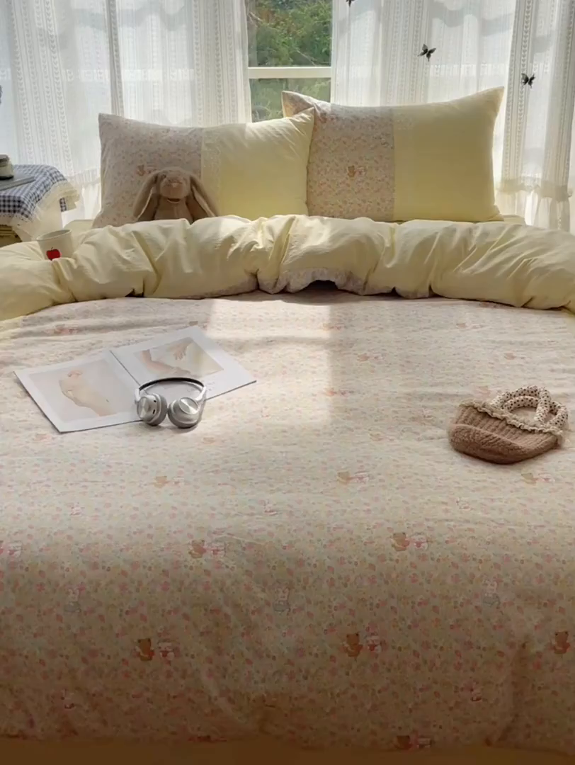 91家纺网 家纺一手货源 找家纺 盼季家纺 2025新款柔软亲肤活性印花雪纺花边四件套 雪纺花边-米娅