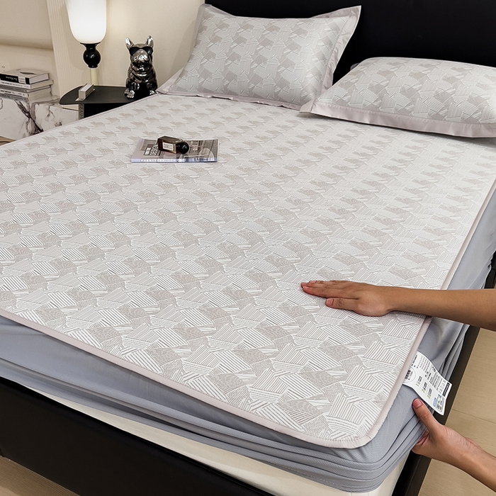 莱家富 2025新款乙纶凉席冰丝席-银羽流光 逸韵谧境-浅咖迹床笠