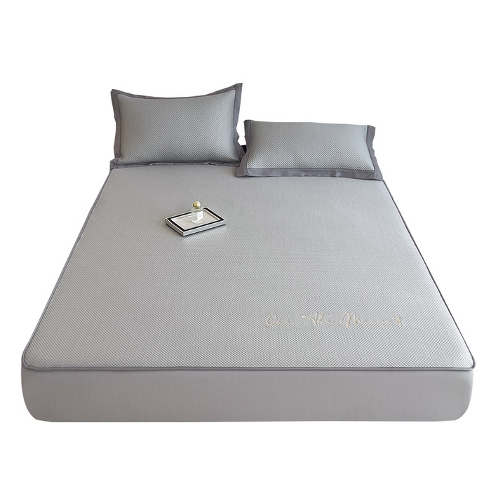 91家纺网 家纺一手货源 找家纺 莱家富 2025新款A类9D乙纶冰豆豆凉席冰丝席-万丽和 万丽和-气质灰-床笠款