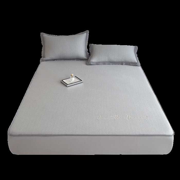 91家纺网 家纺一手货源 找家纺 莱家富 2025新款A类9D乙纶冰豆豆凉席冰丝席-万丽和 万丽和-气质灰-床笠款