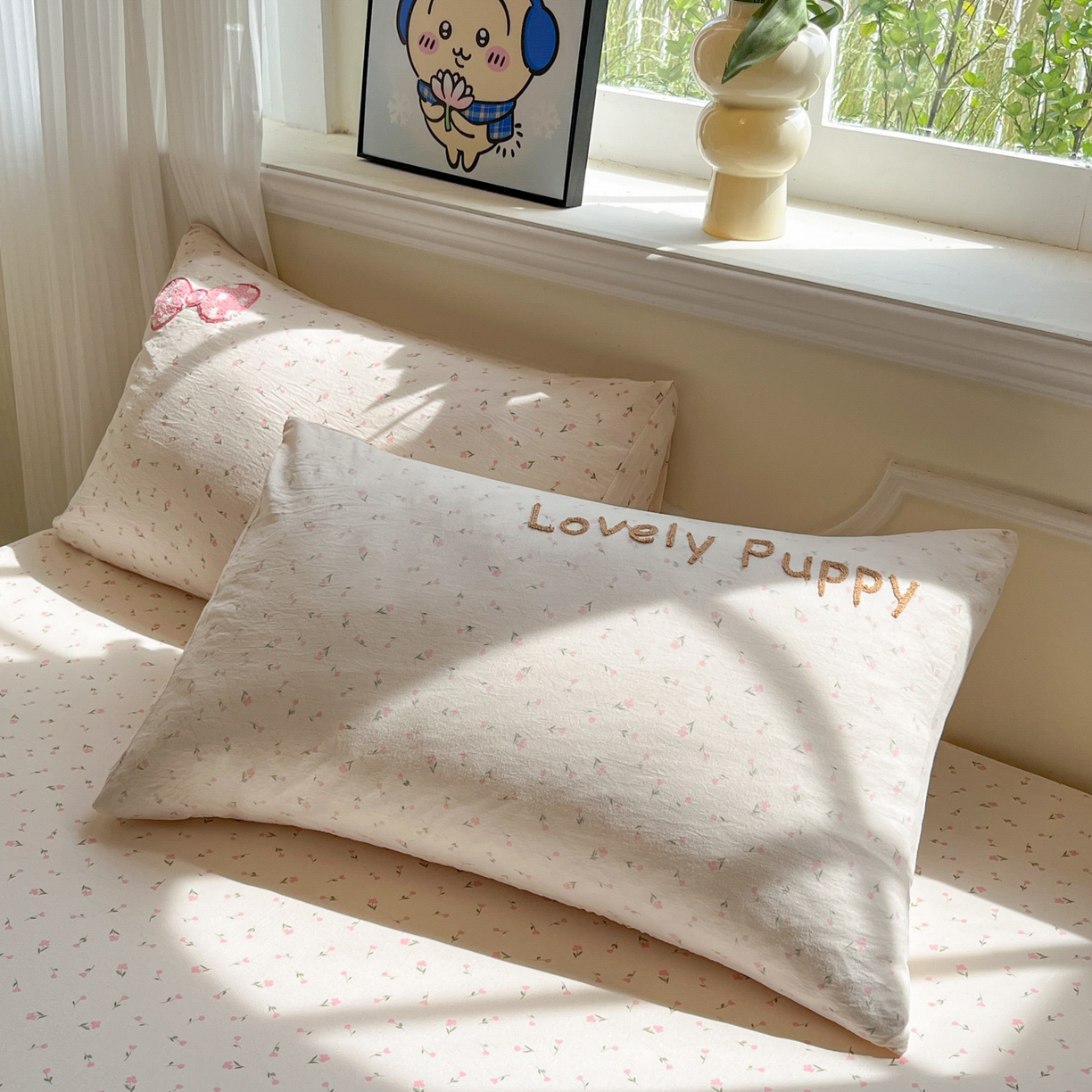 91家纺网 家纺一手货源 找家纺 盼季家纺 2025新款水洗棉毛巾绣床笠系列（提供买家秀） 毛巾绣床笠-萌萌狗