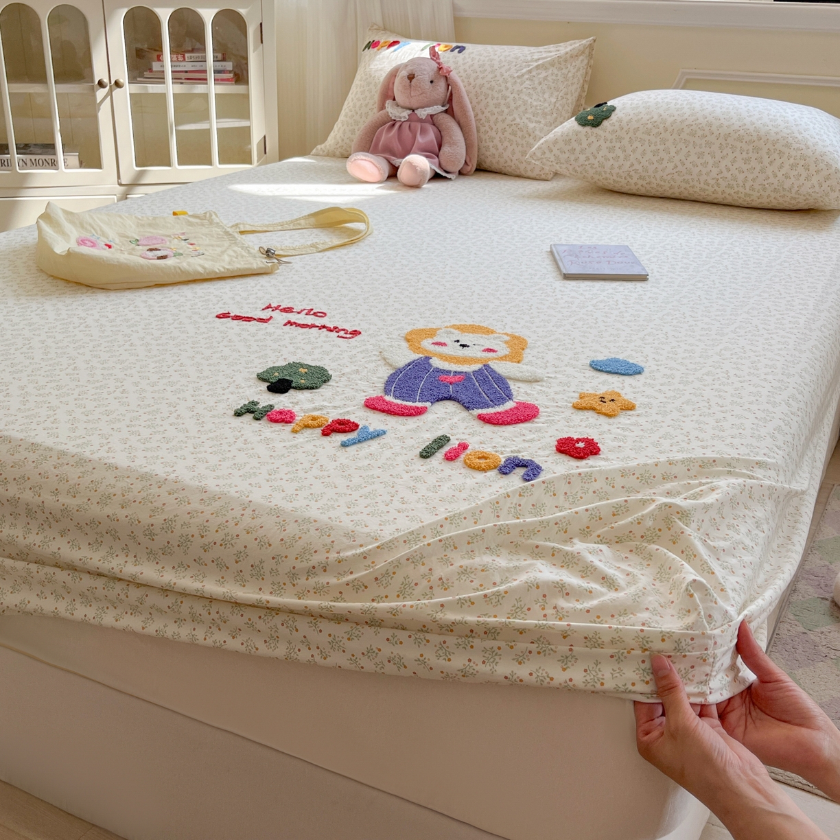 盼季家纺 2025新款水洗棉毛巾绣床笠系列（提供买家秀） 毛巾绣床笠-萌萌狮