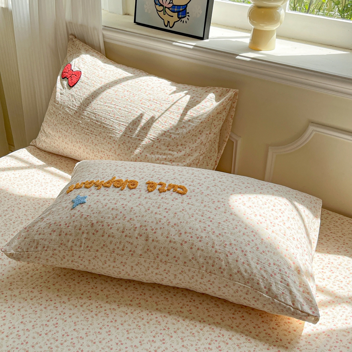 91家纺网 家纺一手货源 找家纺 盼季家纺 2025新款水洗棉毛巾绣床笠系列（提供买家秀） 毛巾绣床笠-碎花粉小象