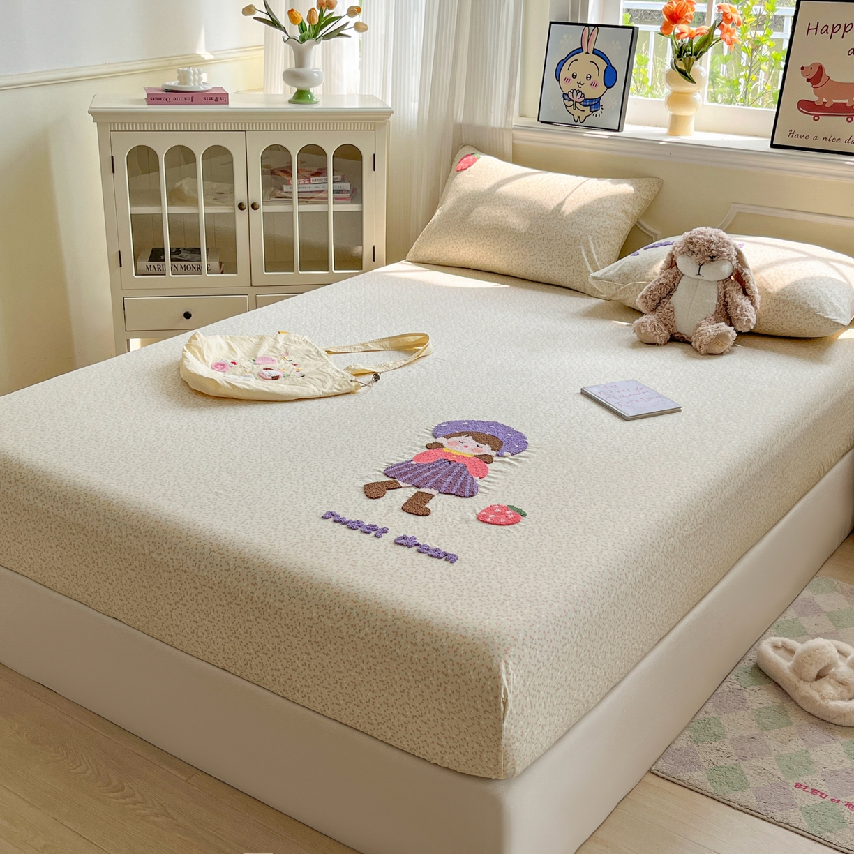 91家纺网 家纺一手货源 找家纺 盼季家纺 2025新款水洗棉毛巾绣床笠系列（提供买家秀） 毛巾绣床笠-元气少女