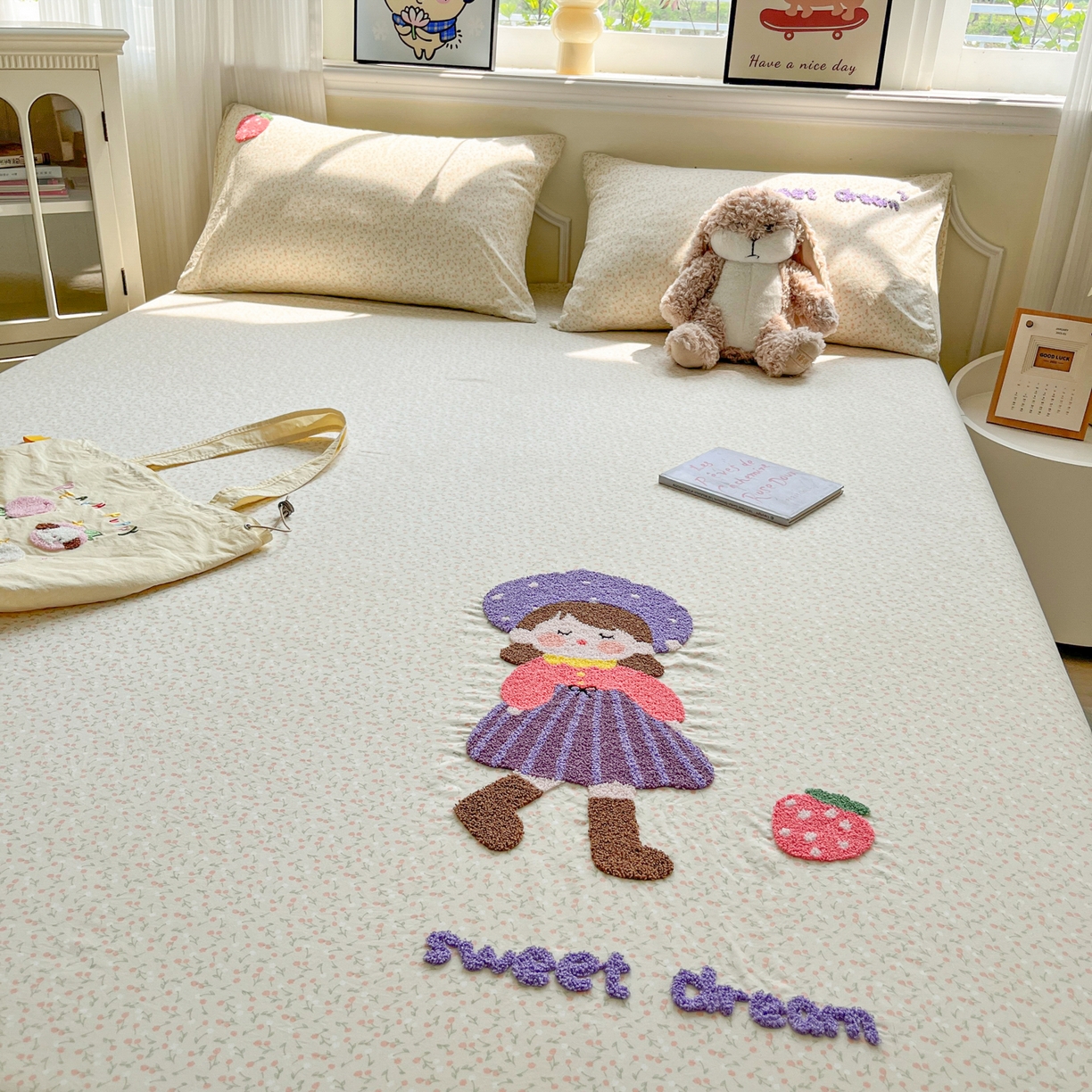 91家纺网 家纺一手货源 找家纺 盼季家纺 2025新款水洗棉毛巾绣床笠系列（提供买家秀） 毛巾绣床笠-元气少女