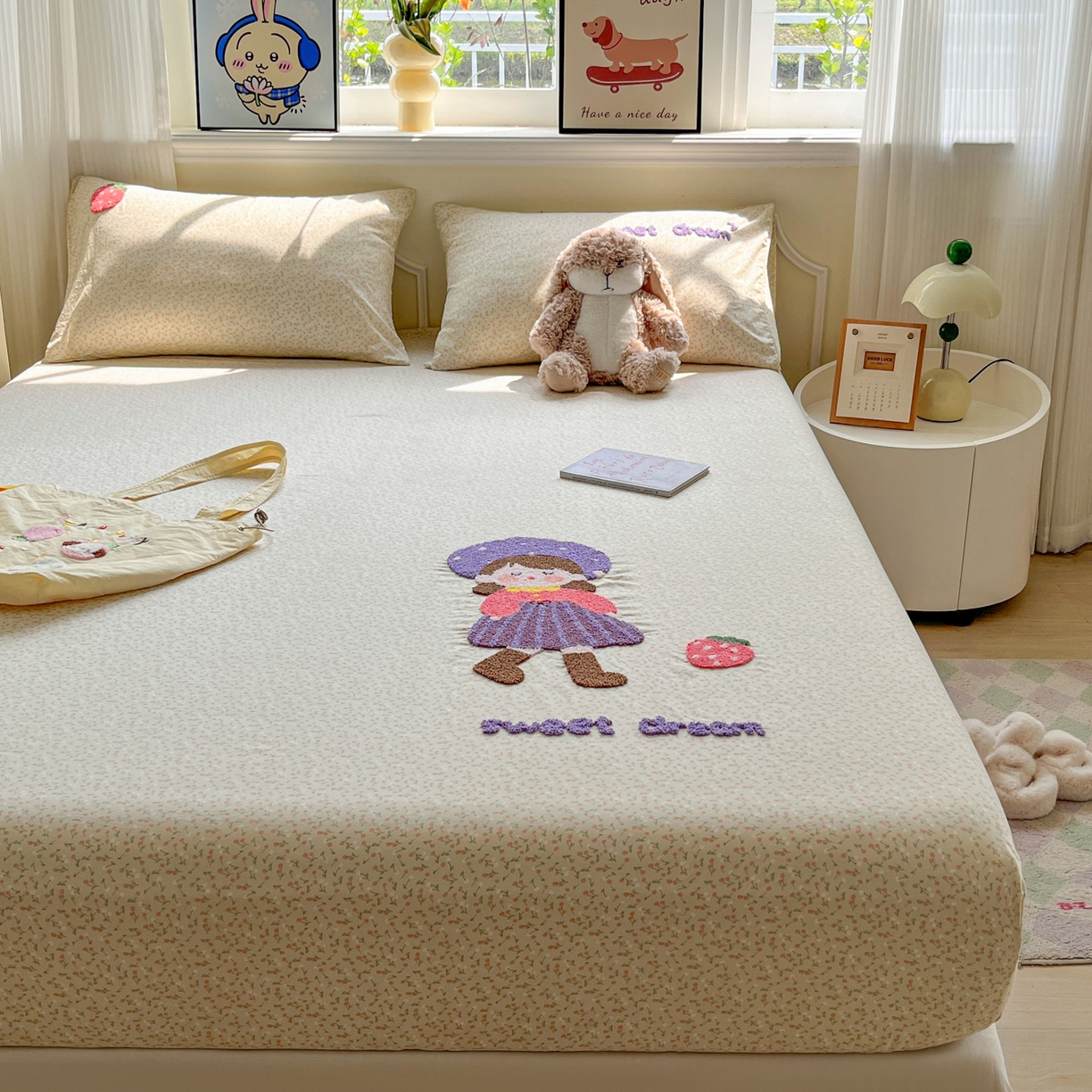 91家纺网 家纺一手货源 找家纺 盼季家纺 2025新款水洗棉毛巾绣床笠系列（提供买家秀） 毛巾绣床笠-元气少女