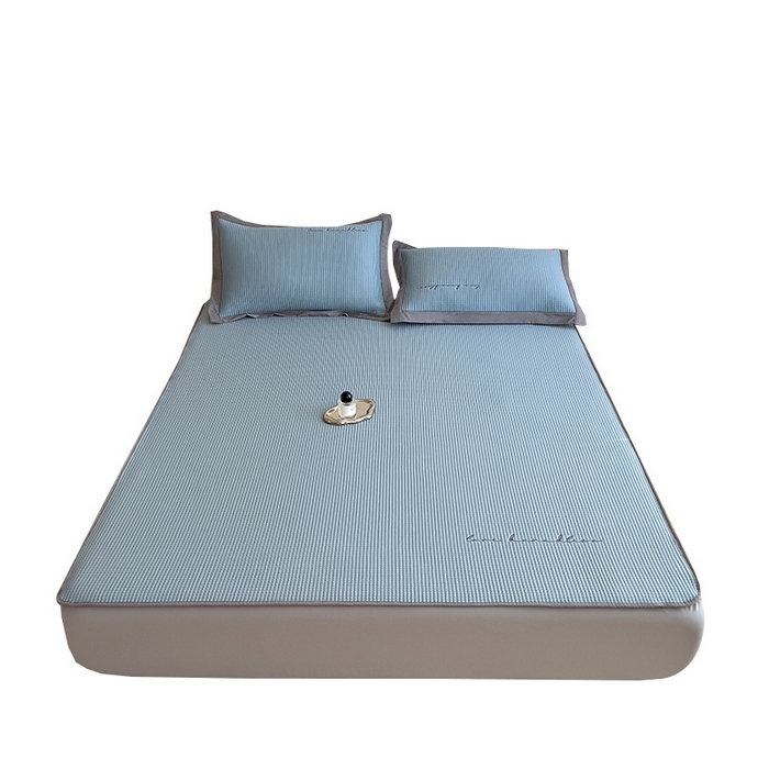 91家纺网 家纺一手货源 找家纺 莱家富 2025新款A类9D乙纶冰豆豆凉席冰丝席-暮野 暮野-天青蓝-床笠款