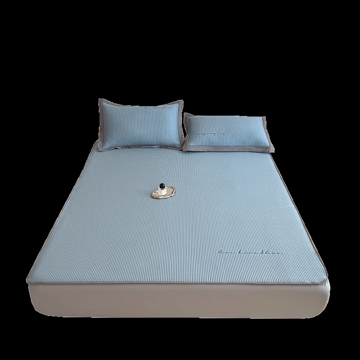 91家纺网 家纺一手货源 找家纺 莱家富 2025新款A类9D乙纶冰豆豆凉席冰丝席-暮野 暮野-天青蓝-床笠款