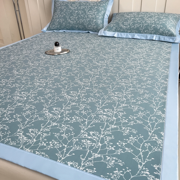 91家纺网 家纺一手货源 找家纺 莱家富 2025新款A类乙纶凉席冰丝席-一叶枝枝 一叶枝枝-幽蓝床席