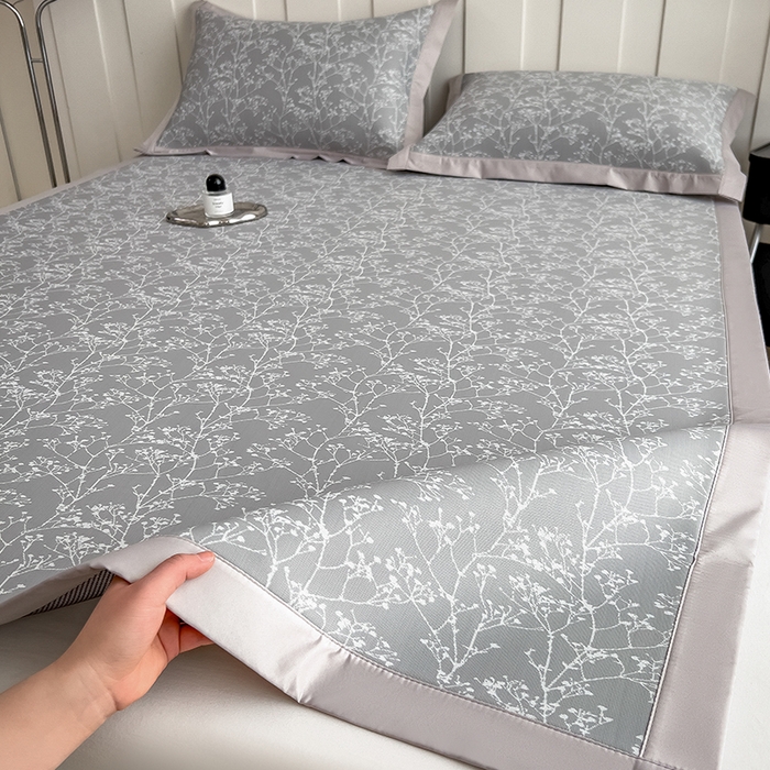 91家纺网 家纺一手货源 找家纺 莱家富 2025新款A类乙纶凉席冰丝席-一叶枝枝 一叶枝枝-高级灰床席