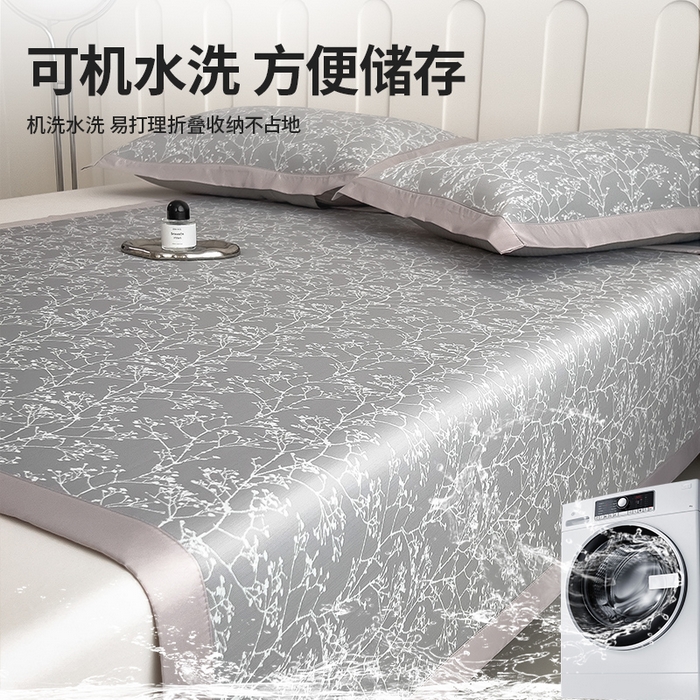 91家纺网 家纺一手货源 找家纺 莱家富 2025新款A类乙纶凉席冰丝席-一叶枝枝 一叶枝枝-高级灰床席