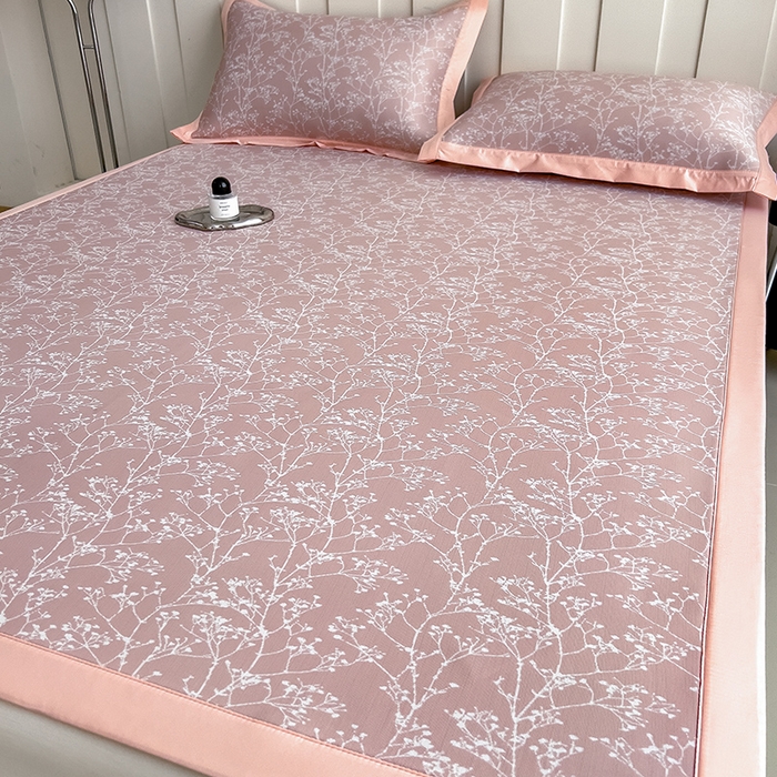 莱家富 2025新款A类乙纶凉席冰丝席-一叶枝枝 一叶枝枝-淡雅粉床席