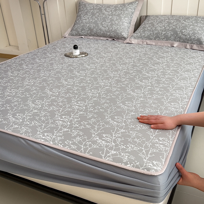 莱家富 2025新款A类乙纶凉席冰丝席-一叶枝枝 一叶枝枝-高级灰床笠