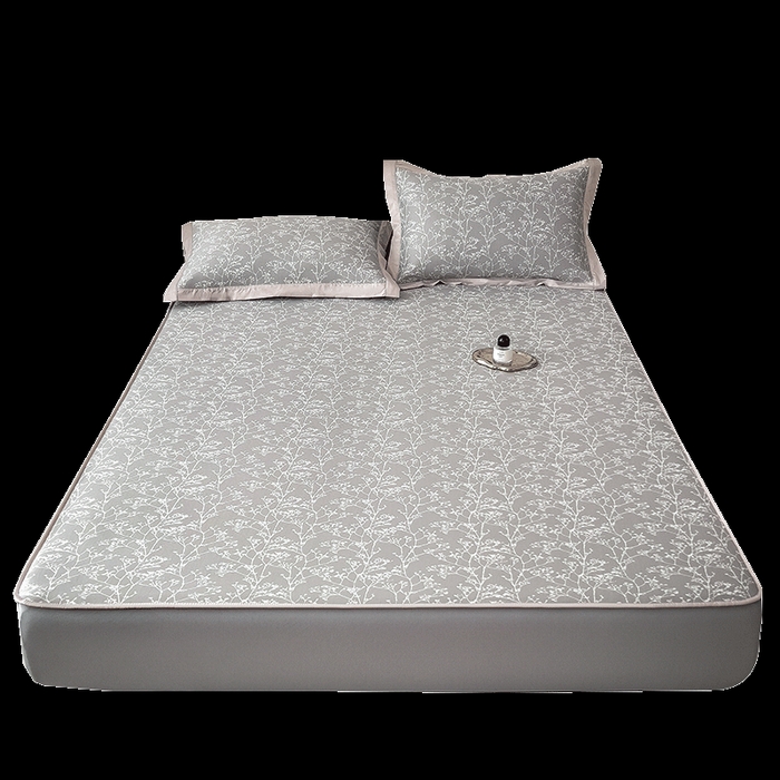 91家纺网 家纺一手货源 找家纺 莱家富 2025新款A类乙纶凉席冰丝席-一叶枝枝 一叶枝枝-高级灰床笠