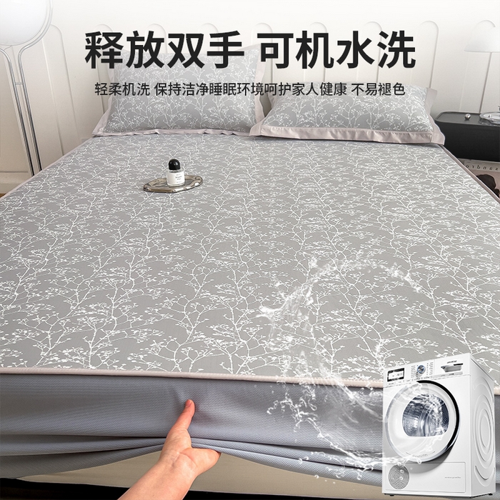 91家纺网 家纺一手货源 找家纺 莱家富 2025新款A类乙纶凉席冰丝席-一叶枝枝 一叶枝枝-高级灰床笠