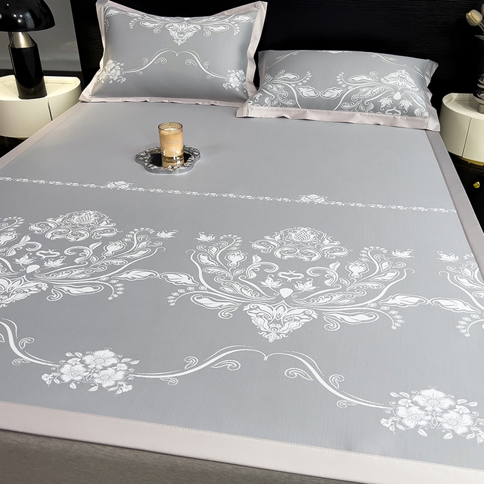 91家纺网 家纺一手货源 找家纺 莱家富 2025新款A类乙纶凉席冰丝席-晓春烂漫 晓春烂漫-银月灰床席