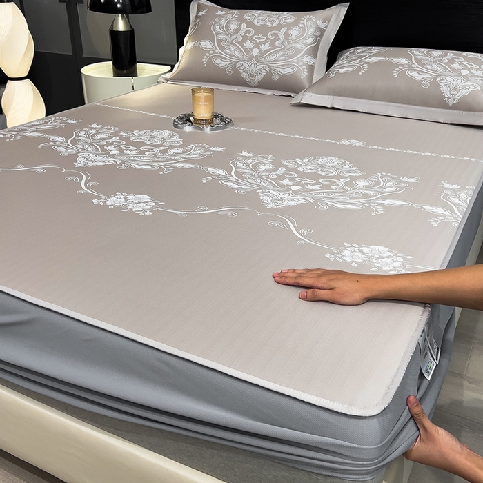 91家纺网 家纺一手货源 找家纺 莱家富 2025新款A类乙纶凉席冰丝席-晓春烂漫 晓春烂漫-丝雾棕床笠