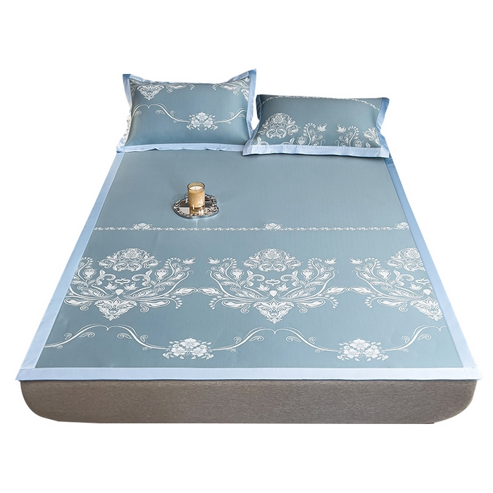 91家纺网 家纺一手货源 找家纺 莱家富 2025新款A类乙纶凉席冰丝席-晓春烂漫 晓春烂漫-幽蓝床席