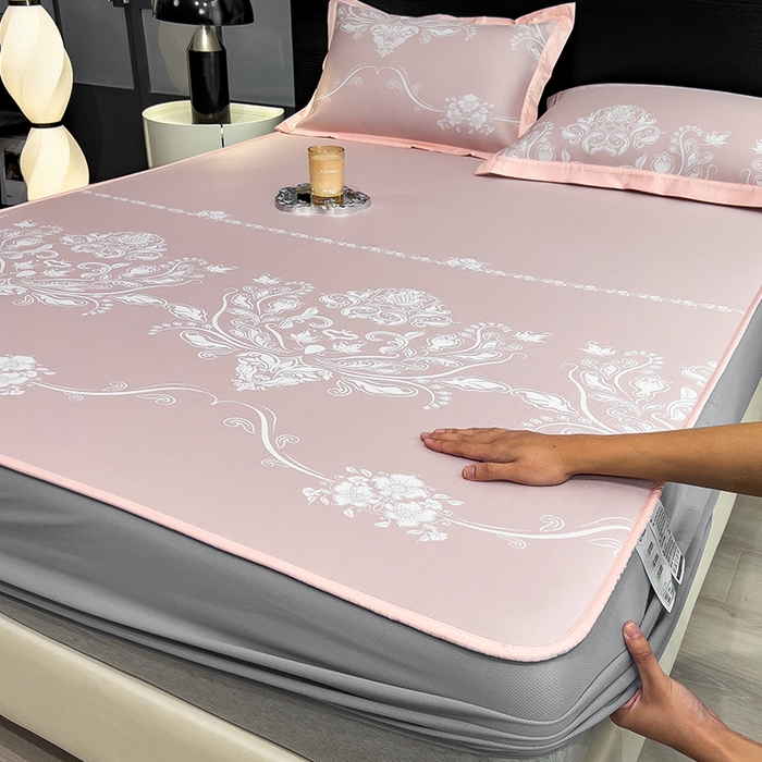 莱家富 2025新款A类乙纶凉席冰丝席-晓春烂漫 晓春烂漫-淡雅粉床笠