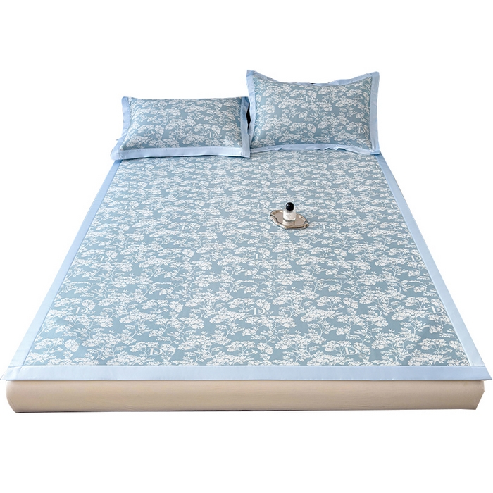 91家纺网 家纺一手货源 找家纺 莱家富 2025新款A类乙纶凉席冰丝席-繁花 繁花-天空蓝床席