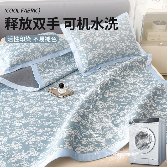 91家纺网 家纺一手货源 找家纺 莱家富 2025新款A类乙纶凉席冰丝席-繁花 繁花-天空蓝床席