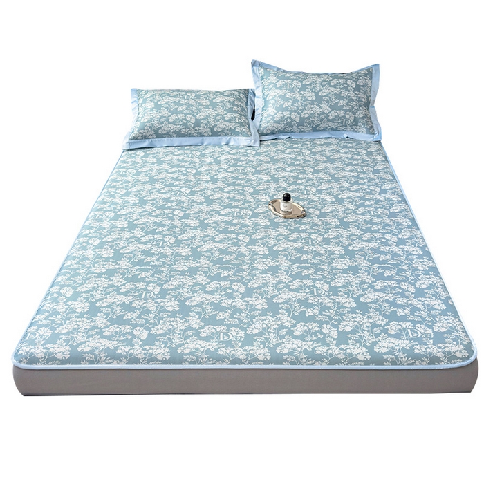 91家纺网 家纺一手货源 找家纺 莱家富 2025新款A类乙纶凉席冰丝席-繁花 繁花-天空蓝床笠