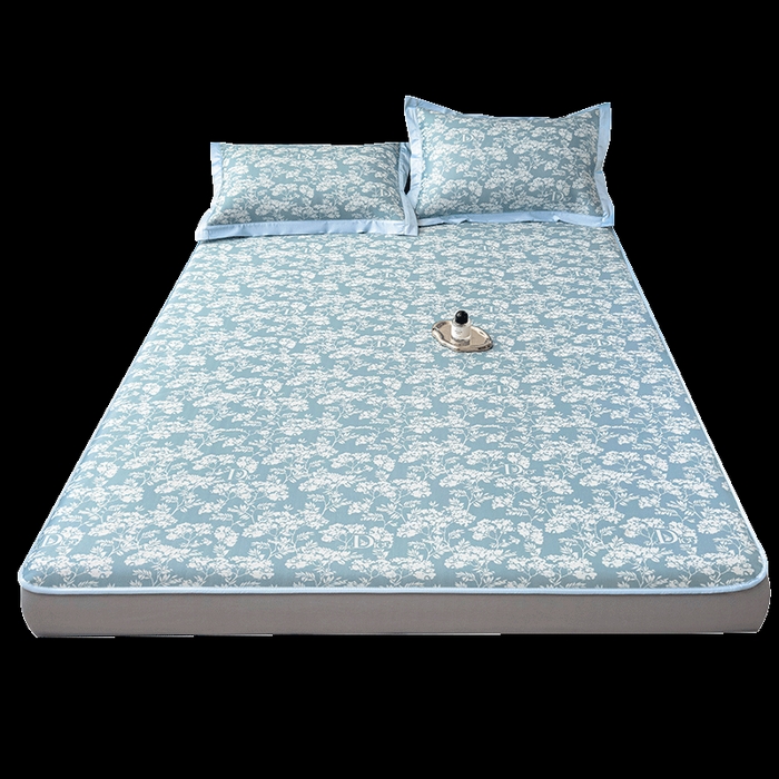 91家纺网 家纺一手货源 找家纺 莱家富 2025新款A类乙纶凉席冰丝席-繁花 繁花-天空蓝床笠