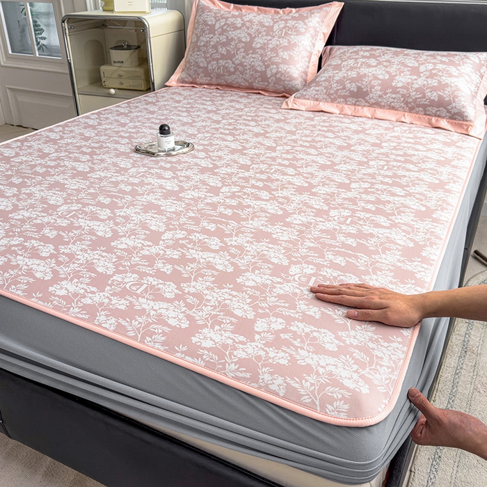 莱家富 2025新款A类乙纶凉席冰丝席-繁花 繁花-淡雅粉床笠