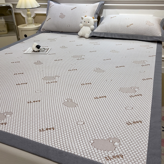 91家纺网 家纺一手货源 找家纺 莱家富 2025新款A类凉感豆豆凉席冰丝席-sheep小羊 sheep-薄荷咖床席款