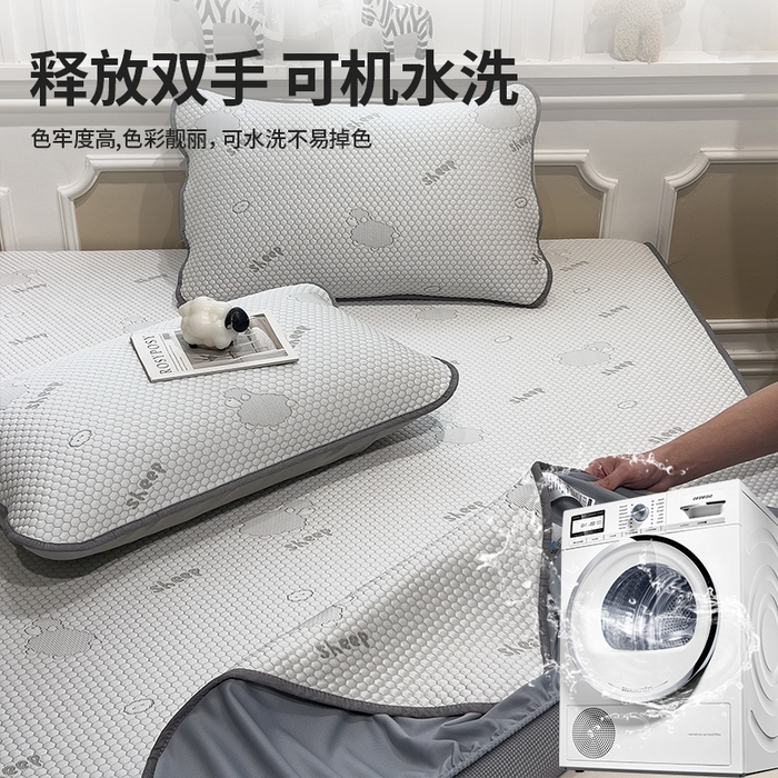 91家纺网 家纺一手货源 找家纺 莱家富 2025新款A类凉感豆豆凉席冰丝席-sheep小羊 sheep-高级灰床笠款