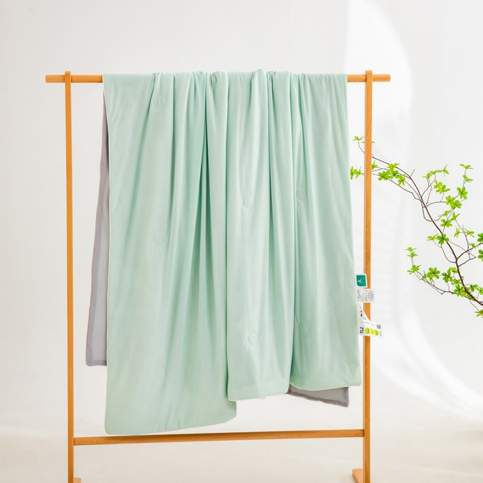 91家纺网 家纺一手货源 找家纺 莱家富 2025新款A类云母凉感丝冰淇淋夏被天丝瓜瓜夏被夏凉被空调被 优雅绿+灰