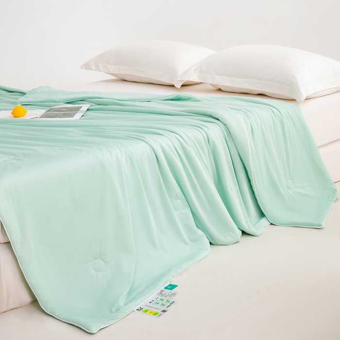 91家纺网 家纺一手货源 找家纺 莱家富 2025新款A类云母凉感丝冰淇淋夏被天丝瓜瓜夏被夏凉被空调被 优雅绿