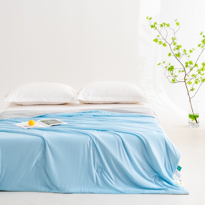 91家纺网 家纺一手货源 找家纺 莱家富 2025新款A类云母凉感丝冰淇淋夏被天丝瓜瓜夏被夏凉被空调被 月光蓝+灰