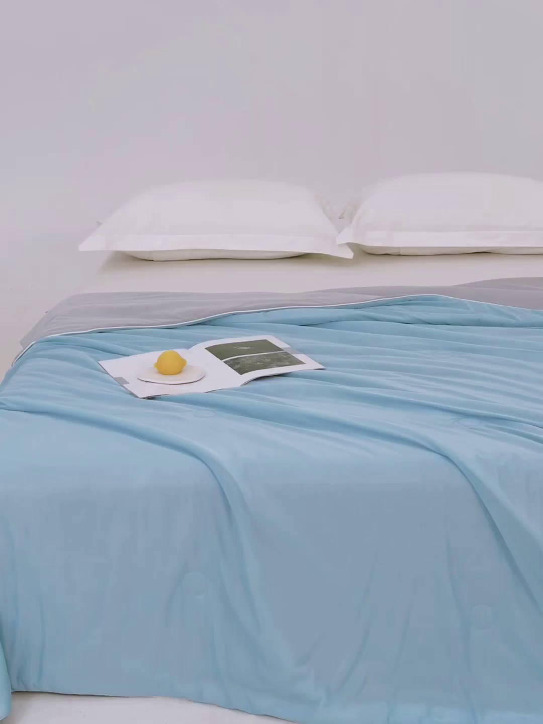 91家纺网 家纺一手货源 找家纺 莱家富 2025新款A类云母凉感丝冰淇淋夏被天丝瓜瓜夏被夏凉被空调被 月光蓝+灰