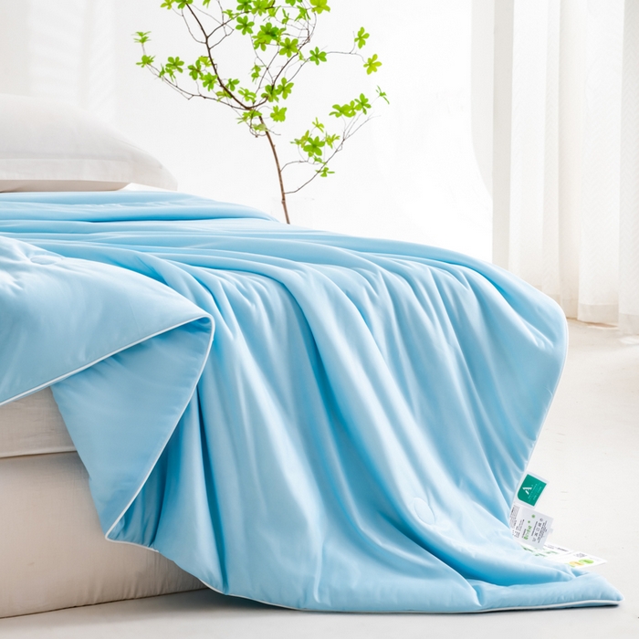 91家纺网 家纺一手货源 找家纺 莱家富 2025新款A类云母凉感丝冰淇淋夏被天丝瓜瓜夏被夏凉被空调被 月光蓝