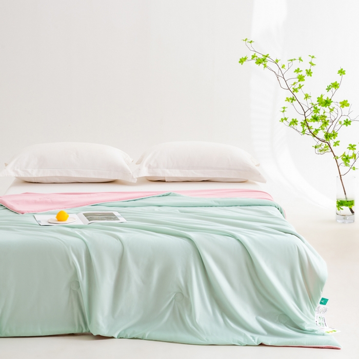 91家纺网 家纺一手货源 找家纺 莱家富 2025新款A类云母凉感丝冰淇淋夏被天丝瓜瓜夏被夏凉被空调被 蜜瓜粉