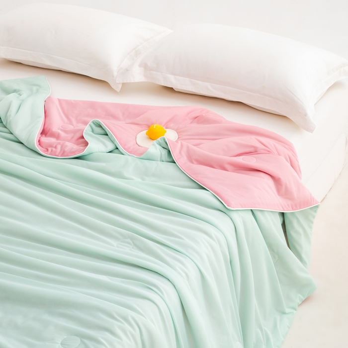 91家纺网 家纺一手货源 找家纺 莱家富 2025新款A类云母凉感丝冰淇淋夏被天丝瓜瓜夏被夏凉被空调被 蜜瓜粉