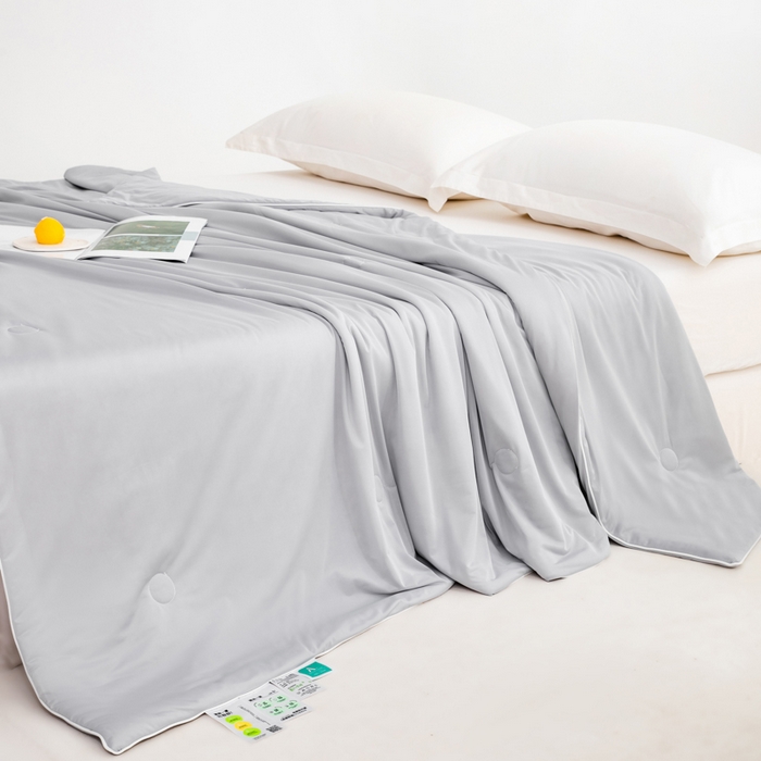 91家纺网 家纺一手货源 找家纺 莱家富 2025新款A类云母凉感丝冰淇淋夏被天丝瓜瓜夏被夏凉被空调被 冰川灰