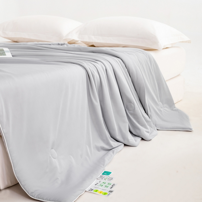 91家纺网 家纺一手货源 找家纺 莱家富 2025新款A类云母凉感丝冰淇淋夏被天丝瓜瓜夏被夏凉被空调被 冰川灰