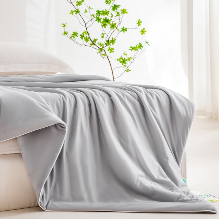 91家纺网 家纺一手货源 找家纺 莱家富 2025新款A类云母凉感丝冰淇淋夏被天丝瓜瓜夏被夏凉被空调被 冰川灰