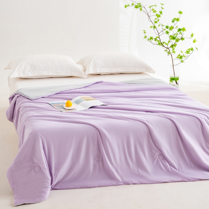 91家纺网 家纺一手货源 找家纺 莱家富 2025新款A类云母凉感丝冰淇淋夏被天丝瓜瓜夏被夏凉被空调被 丁香紫+灰