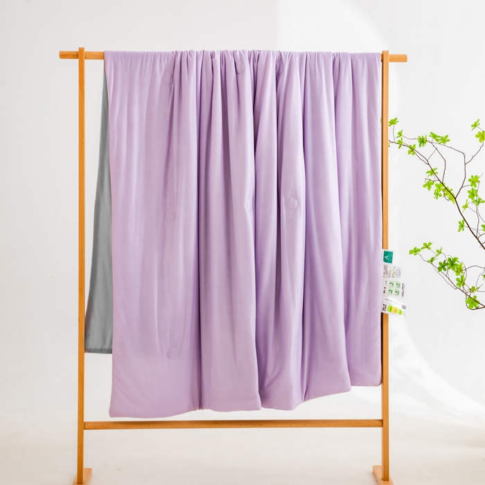 91家纺网 家纺一手货源 找家纺 莱家富 2025新款A类云母凉感丝冰淇淋夏被天丝瓜瓜夏被夏凉被空调被 丁香紫+灰