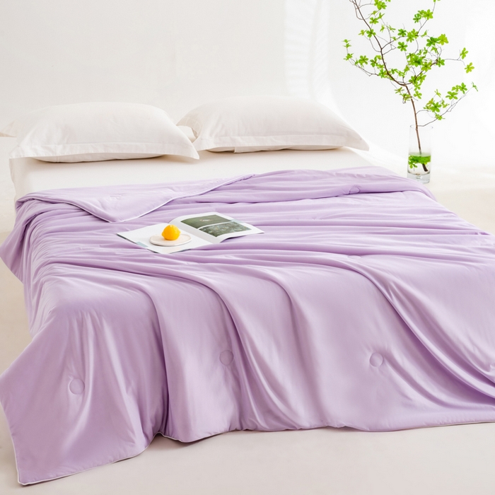 91家纺网 家纺一手货源 找家纺 莱家富 2025新款A类云母凉感丝冰淇淋夏被天丝瓜瓜夏被夏凉被空调被 丁香紫